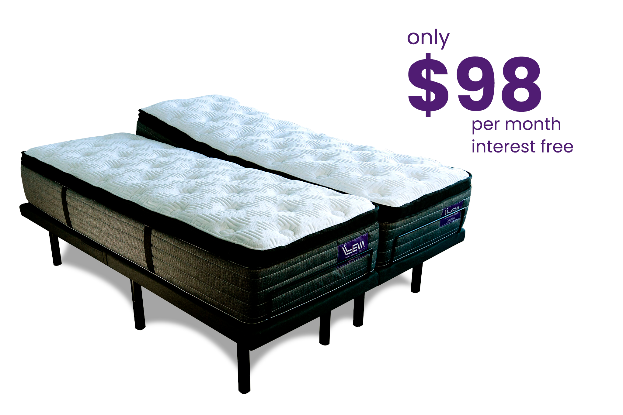 Symphony Hybrid Split Queen Adjustable Bed Package Leva Sleep